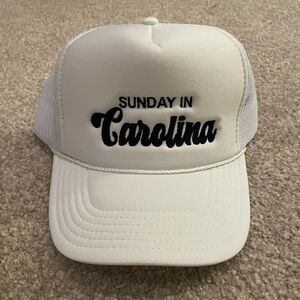 White Trucker Hat with 'Sunday in Carolina' Embroidery